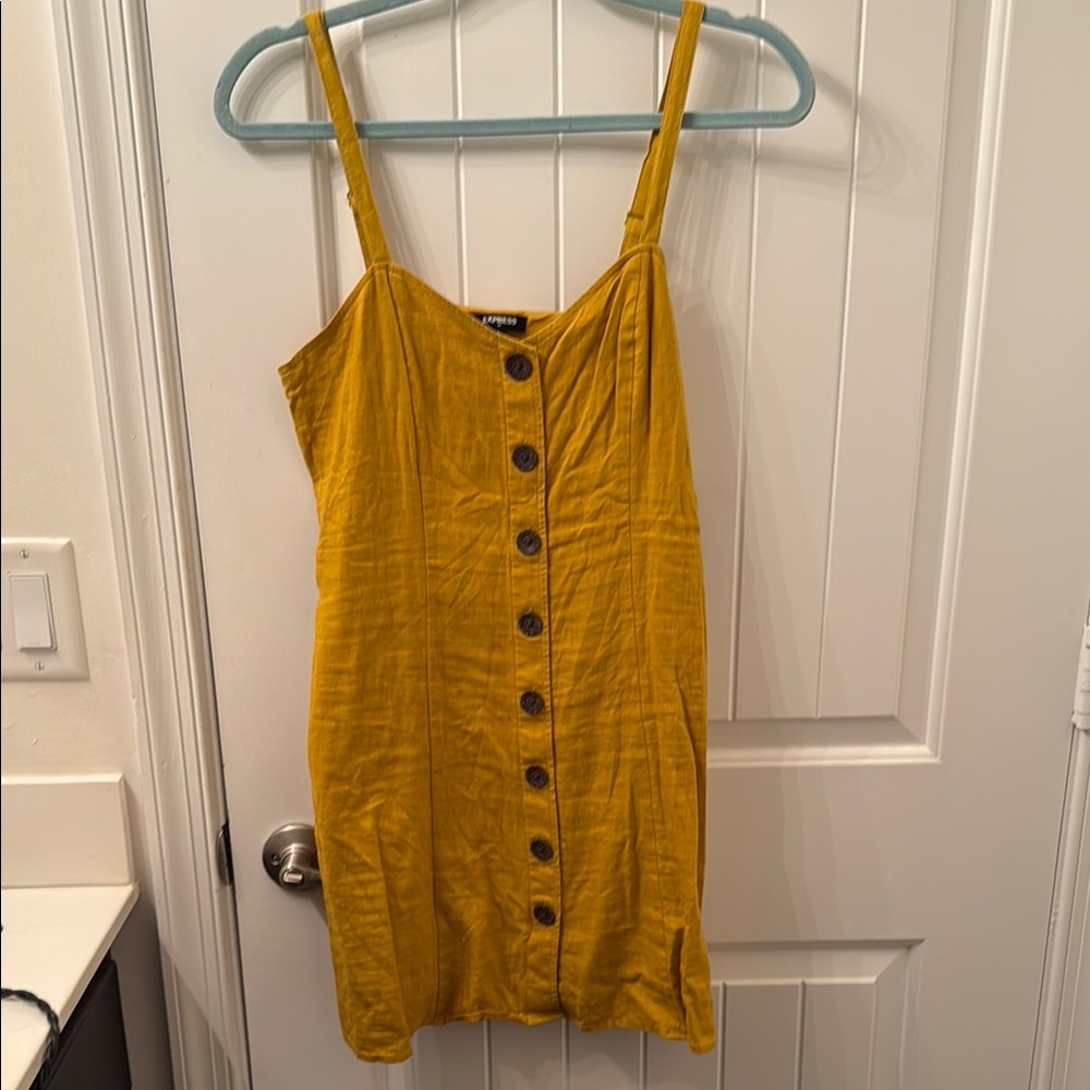 Express Mustard Button-Down Mini Dress